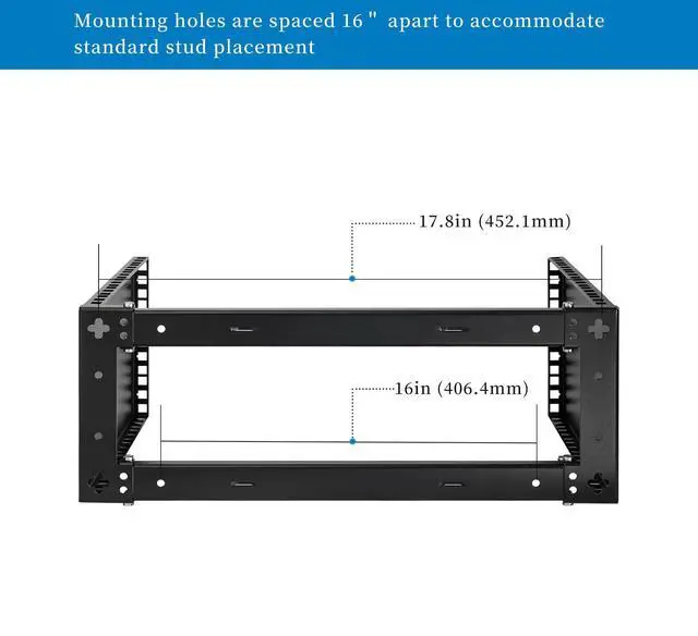 Alt view image 4 of 5 - RackPath 4U Wall Mount Network Rack - Patch Panel Bracket for Server and Network Equipment - 11.25 inch Deep - Heavy Duty 150lbs Capacity