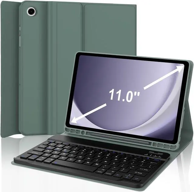 Main image of Keyboard Case for Samsung Galaxy Tab A9+ Tablet 11", Dechatable Keyboard Bluetooth, Smart Cover with S Pen Holder, Synthetic Leather Folio for Tab A9 Plus, Dark Green
