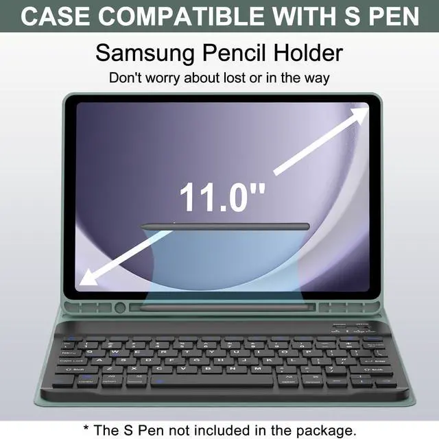 Alt view image 5 of 5 - Keyboard Case for Samsung Galaxy Tab A9+ Tablet 11", Dechatable Keyboard Bluetooth, Smart Cover with S Pen Holder, Synthetic Leather Folio for Tab A9 Plus, Dark Green