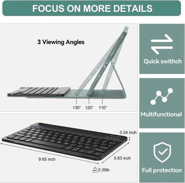 Alt view image 2 of 5 - SENGBIRCH Keyboard Case for iPad Pro 11-inch (M4) 2024, Smart Case for iPad Pro 11'' with Keyboard, Detachable Keyboard Bluetooth, w/Pencil Holder Synthetic Leather Folio, US English, Dark Green