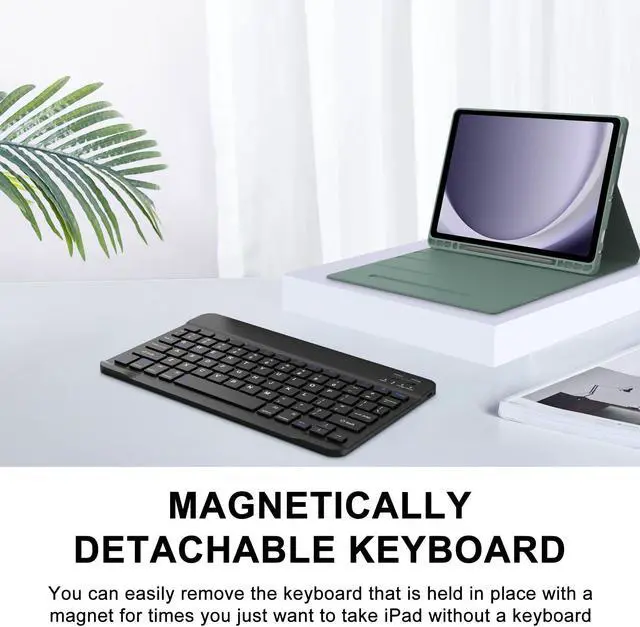 Alt view image 3 of 5 - Keyboard Case for Samsung Galaxy Tab A9+ Tablet 11", Dechatable Keyboard Bluetooth, Smart Cover with S Pen Holder, Synthetic Leather Folio for Tab A9 Plus, Dark Green