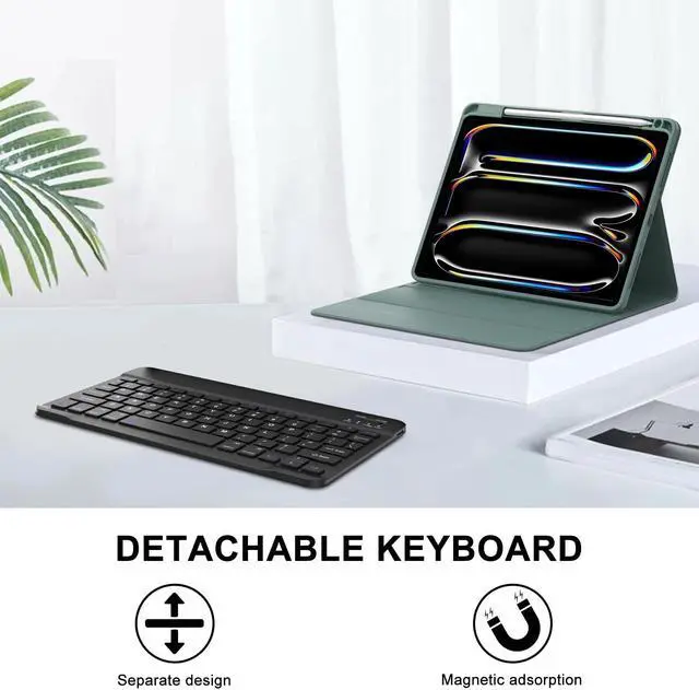 Alt view image 4 of 5 - SENGBIRCH Keyboard Case for iPad Pro 11-inch (M4) 2024, Smart Case for iPad Pro 11'' with Keyboard, Detachable Keyboard Bluetooth, w/Pencil Holder Synthetic Leather Folio, US English, Dark Green