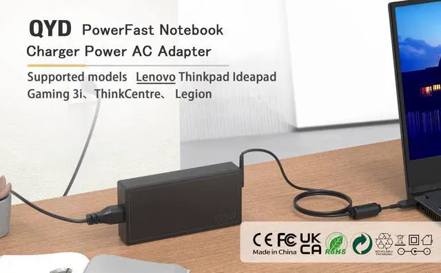 Alt view image 4 of 5 - QYD 170W 20V 8.5A AC Adapter Laptop Charger Compatible with Lenovo Thinkpad P73 P52 P53 P1 P50 P51 P70 P71 P72 T440 T540p W540 W541 Legion Y7000 Y7000P Y9000K Y520-15 Y520 Slim Tip Power Supply Cord