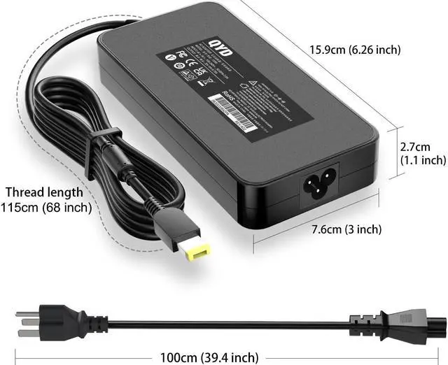 Alt view image 4 of 5 - QYD 135W 20V 6.75A AC Adapter Laptop Charger Compatible with Lenovo Yoga C940-15IRH Legion Y520 Y520-15IKBM Y530-15ICH Y700-15ACZ Yoga 9-15IMH5 720-15IKB ThinkPad X1 Extreme 1 2 3 4 Gen Power Cord