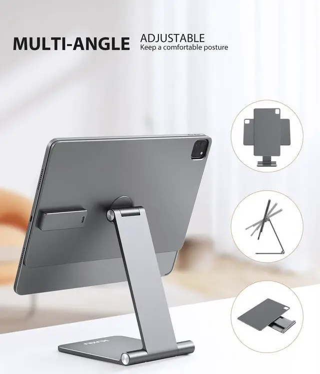Alt view image 3 of 5 - KU XIU Magnetic Wireless Charging Stand for iPad Pro/Air 11" M2, Aluminum Alloy Foldable Tablet Holder Mount, Adjustable iPad Desk Stand for iPad Pro 11 1st/2nd/3rd/4th, iPad Air 10.9" 4/5th