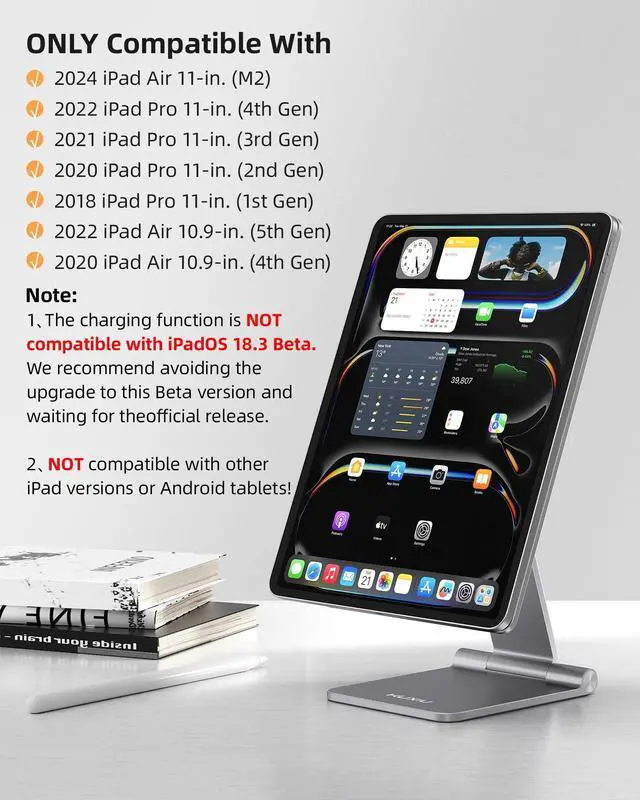Alt view image 4 of 5 - KU XIU Magnetic Wireless Charging Stand for iPad Pro/Air 11" M2, Aluminum Alloy Foldable Tablet Holder Mount, Adjustable iPad Desk Stand for iPad Pro 11 1st/2nd/3rd/4th, iPad Air 10.9" 4/5th
