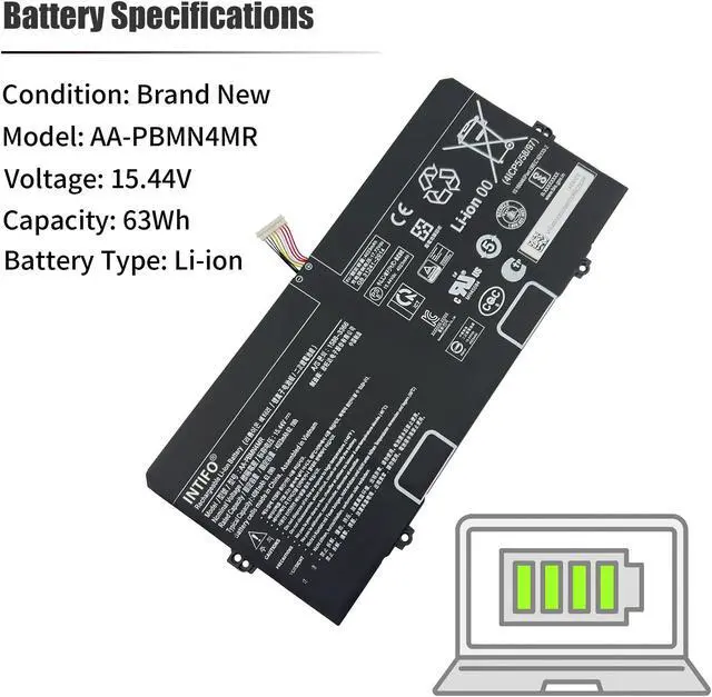 Alt view image 3 of 5 - INTIFO 63Wh AA-PBMN4MR Laptop Battery Compatible with Samsung Galaxy Book Pro 360 13 13" NP930XDB-KD1US NP930XDB-KF3US NP935XDB Book2 NP930XED-KA1US NP930QED-KA2US Book3 14 14" NP940XFG-KC2US