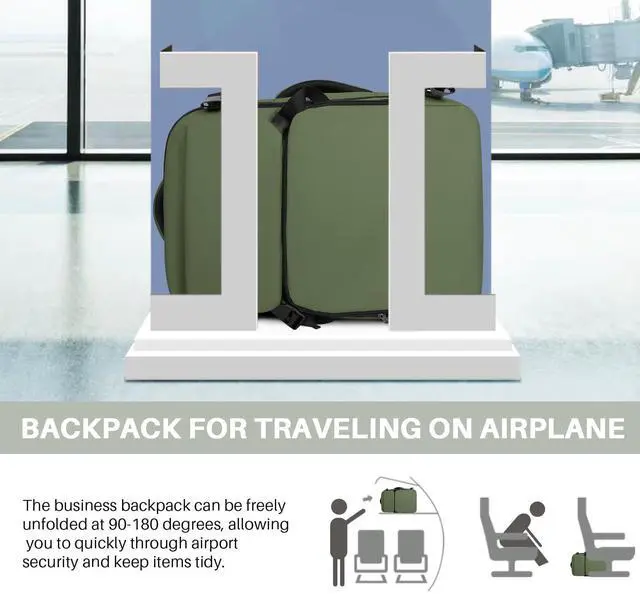 Alt view image 2 of 5 - Snoffic Travel Backpack Carry On Flight Approved, Lightweight Large Travel Backpack, Expandable with USB Charging Hole, Waterproof Causal Bookbag for Travel Work College Fits 17inch Laptop, Green