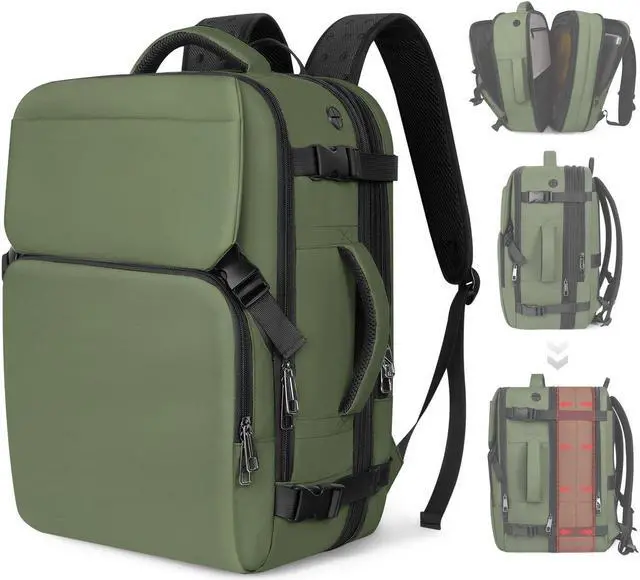 Main image of Snoffic Travel Backpack Carry On Flight Approved, Lightweight Large Travel Backpack, Expandable with USB Charging Hole, Waterproof Causal Bookbag for Travel Work College Fits 17inch Laptop, Green