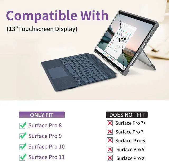 Alt view image 2 of 5 - SSS*GRGB Case fit Microsoft Surface Pro 11 /Surface Pro 10 /Surface Pro 9 /Surface Pro 8 13-Inch, with Stent Cover, Hand Strap, All-in-one Rugged Case Compatible with Type Cover keyboards,Light Purple