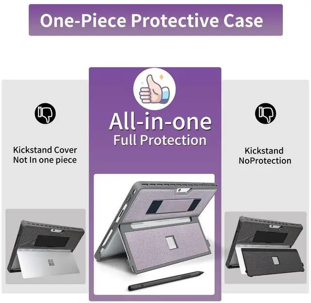Alt view image 3 of 5 - SSS*GRGB Case fit Microsoft Surface Pro 11 /Surface Pro 10 /Surface Pro 9 /Surface Pro 8 13-Inch, with Stent Cover, Hand Strap, All-in-one Rugged Case Compatible with Type Cover keyboards,Light Purple