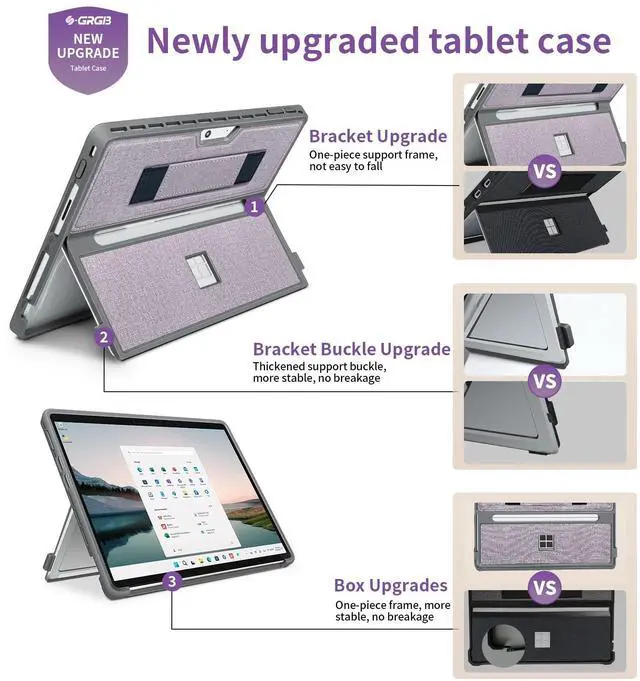 Alt view image 4 of 5 - SSS*GRGB Case fit Microsoft Surface Pro 11 /Surface Pro 10 /Surface Pro 9 /Surface Pro 8 13-Inch, with Stent Cover, Hand Strap, All-in-one Rugged Case Compatible with Type Cover keyboards,Light Purple