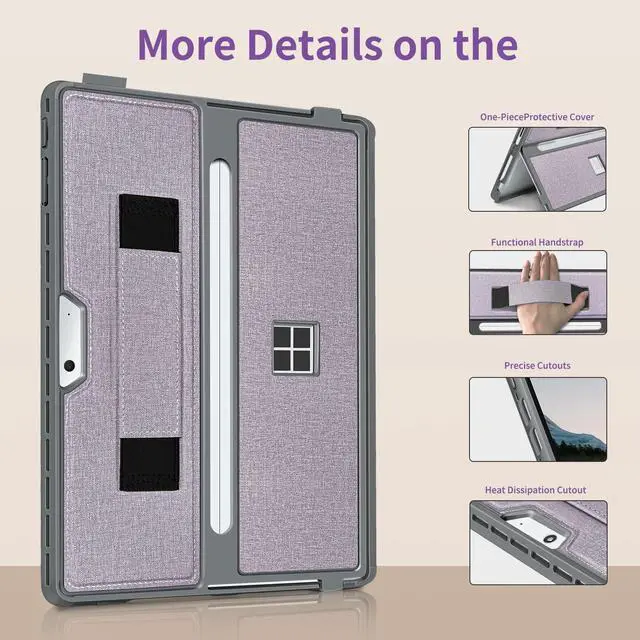 Alt view image 5 of 5 - SSS*GRGB Case fit Microsoft Surface Pro 11 /Surface Pro 10 /Surface Pro 9 /Surface Pro 8 13-Inch, with Stent Cover, Hand Strap, All-in-one Rugged Case Compatible with Type Cover keyboards,Light Purple