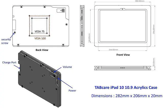 Alt view image 3 of 4 - TABcare Anti-Theft Acrylic 75x75 100x100 VESA Case for Apple iPad 10 10.9" Tablet (Black, iPad 10 10.9")