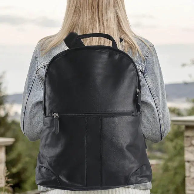 Alt view image 2 of 5 - Genuine Handmade Leather Laptop Backpack Bag for Men (Black Colour) Leather Weekender Travel Rugged Bag for College and Trips Size 15.5?X 12.5? X 5? Inch Gifts for Men and Women
