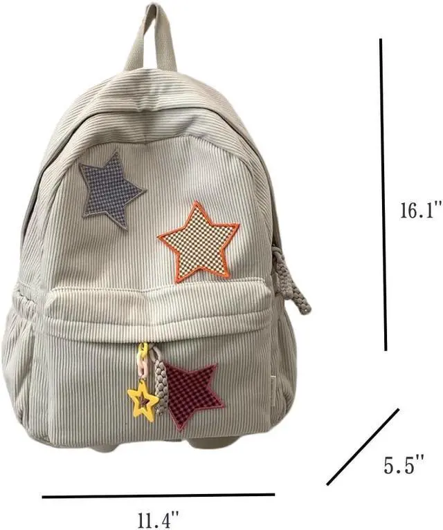 Alt view image 3 of 5 - Taolivingmart Corduroy Backpack with Star Pattern, Trendy and Versatile, Fits 14'' Laptop Large Capacity Daily Commute (Beige)