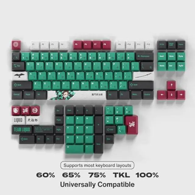 Alt view image 4 of 5 - Team Liquid Demon Slayer Kimetsu No Yaiba Tanjiro PBT Dye Sub Keycaps for Mechanical Gaming Keyboards, Cherry MX Switches, Custom Side Print, ANSI ISO Support, US Layout - Officially Licensed