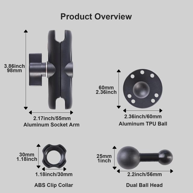 Alt view image 4 of 5 - TeQable Industrial Tablet Mount for Truck&Vehicle, Heavy Duty Drill Base iPad Mount Holder for Car, Adjustable Aluminum Arm, Compatible w/ 4.7"-12.9" Devices, Perfect for Dashboard, Boats, Walls-Black