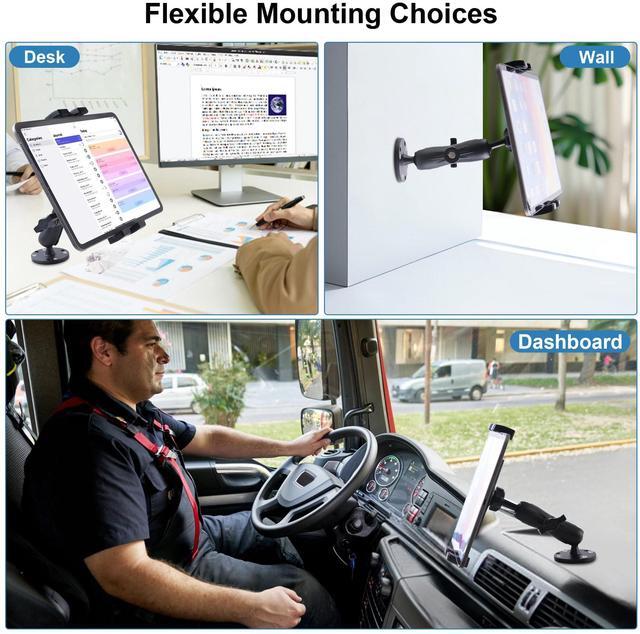 Alt view image 2 of 5 - TeQable Industrial Tablet Mount for Truck&Vehicle, Heavy Duty Drill Base iPad Mount Holder for Car, Adjustable Aluminum Arm, Compatible w/ 4.7"-12.9" Devices, Perfect for Dashboard, Boats, Walls-Black