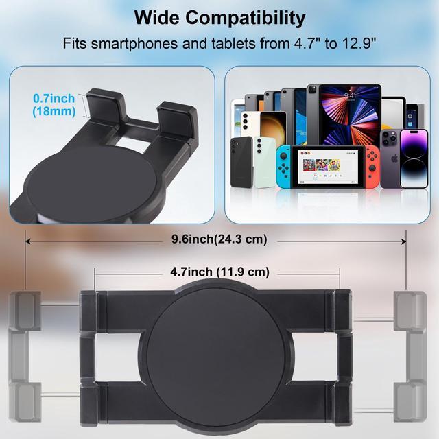 Alt view image 3 of 5 - TeQable Industrial Tablet Mount for Truck&Vehicle, Heavy Duty Drill Base iPad Mount Holder for Car, Adjustable Aluminum Arm, Compatible w/ 4.7"-12.9" Devices, Perfect for Dashboard, Boats, Walls-Black