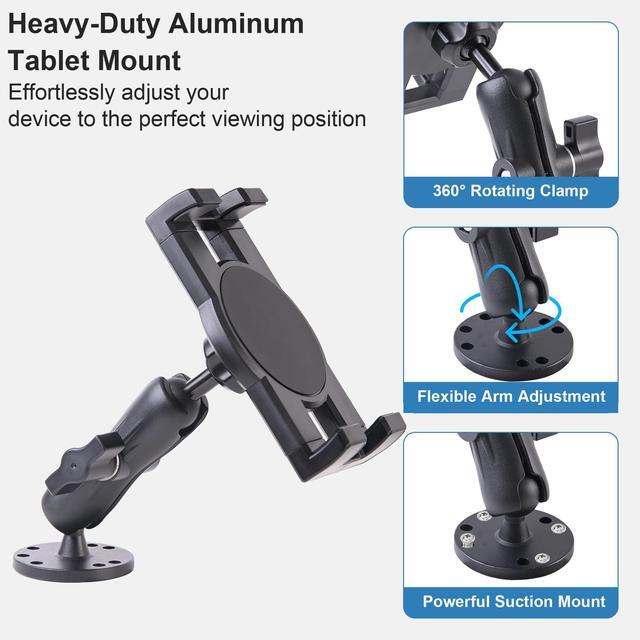 Alt view image 5 of 5 - TeQable Industrial Tablet Mount for Truck&Vehicle, Heavy Duty Drill Base iPad Mount Holder for Car, Adjustable Aluminum Arm, Compatible w/ 4.7"-12.9" Devices, Perfect for Dashboard, Boats, Walls-Black