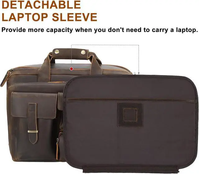 Alt view image 2 of 5 - TIDING Full Grain Leather Briefcase For Men 17.3 Inch Laptop Case Multi Pockets Business Travel Messenger Bag