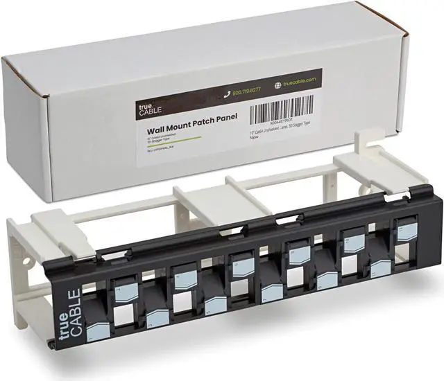 Main image of trueCABLE 3-D Staggered 12 Port Toolless Modular Patch Panel, Unshielded, Blank, Wall Mount, with 89D Bracket and Mounting Hardware, High Density, Black