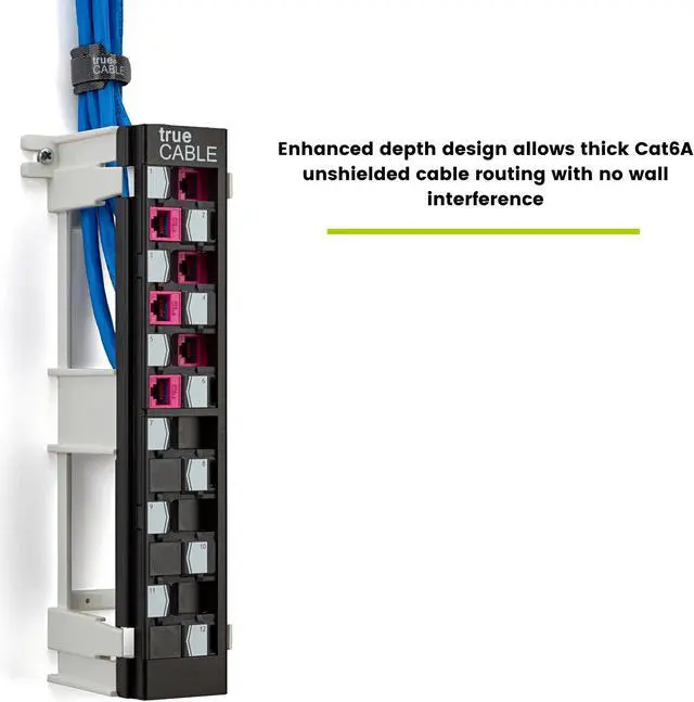Alt view image 2 of 5 - trueCABLE 3-D Staggered 12 Port Toolless Modular Patch Panel, Unshielded, Blank, Wall Mount, with 89D Bracket and Mounting Hardware, High Density, Black