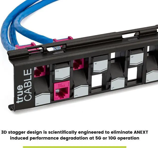 Alt view image 3 of 5 - trueCABLE 3-D Staggered 12 Port Toolless Modular Patch Panel, Unshielded, Blank, Wall Mount, with 89D Bracket and Mounting Hardware, High Density, Black