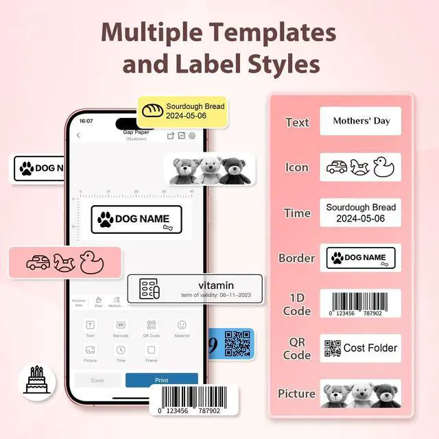 Alt view image 4 of 5 - TYPONOS P21 Label Maker Machine Bluetooth Label Printer, Black on Clear Sticker Thermal Paper Self-Adhesive Label Tape 14x40mm (0.55"x1.57"), Carrying Bag Storage Holder for Label Makers