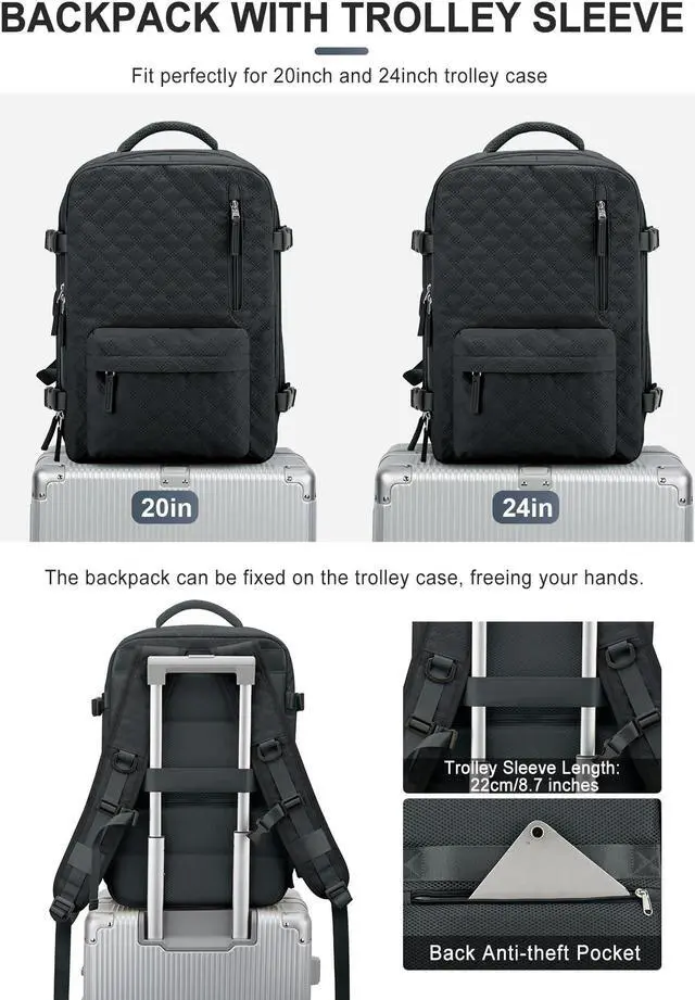 Alt view image 2 of 5 - VGCUB Large Travel Backpack for Women Men, Carry on Backpack Airline Approved Gym Backpack Waterproof Business Laptop Daypack, Grayish Blackish