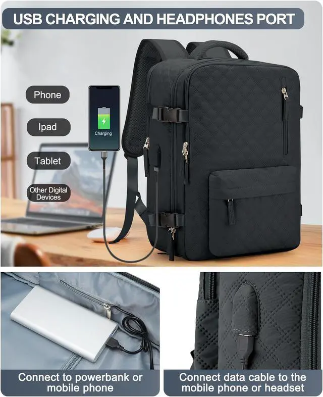 Alt view image 4 of 5 - VGCUB Large Travel Backpack for Women Men, Carry on Backpack Airline Approved Gym Backpack Waterproof Business Laptop Daypack, Grayish Blackish