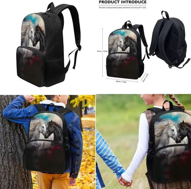 Alt view image 3 of 5 - Viewamoon Horse Backpacks For Girls Set 3 pcs Portable Large Lunch Cooler Box With Water Bottle Pocket And Pencil Case Large Preschool Bookbag for Toddler Girls 6-8 Age