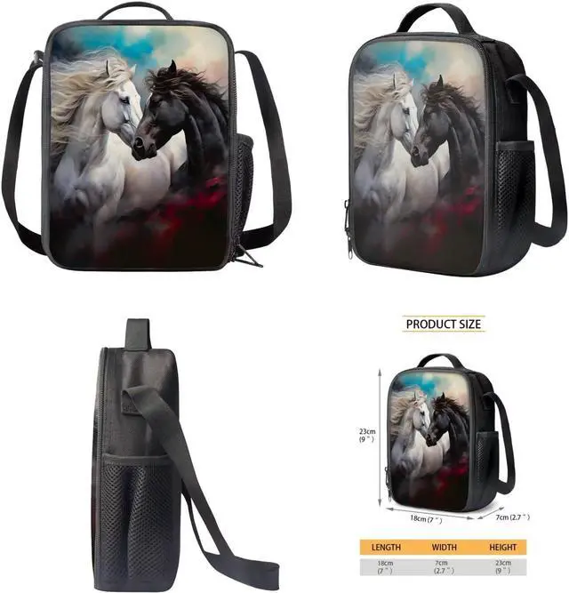 Alt view image 4 of 5 - Viewamoon Horse Backpacks For Girls Set 3 pcs Portable Large Lunch Cooler Box With Water Bottle Pocket And Pencil Case Large Preschool Bookbag for Toddler Girls 6-8 Age