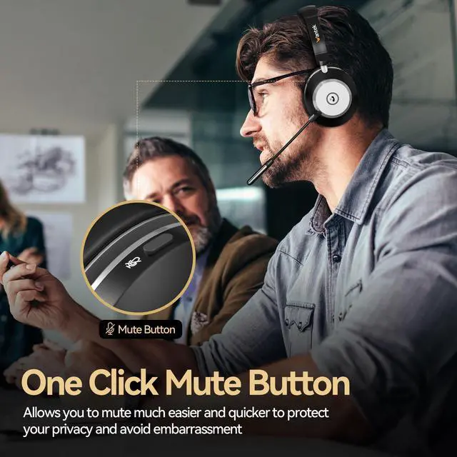 Alt view image 2 of 5 - Wireless Headset with Mic for Work,Bluetooth Headphone with Noise Cancelling Microphone,2.4G USB Dongle & Mic Mute for Laptop/Computer/Cell Phones/Office/Remote Work/Call Center/Zoom/Teams/Skype