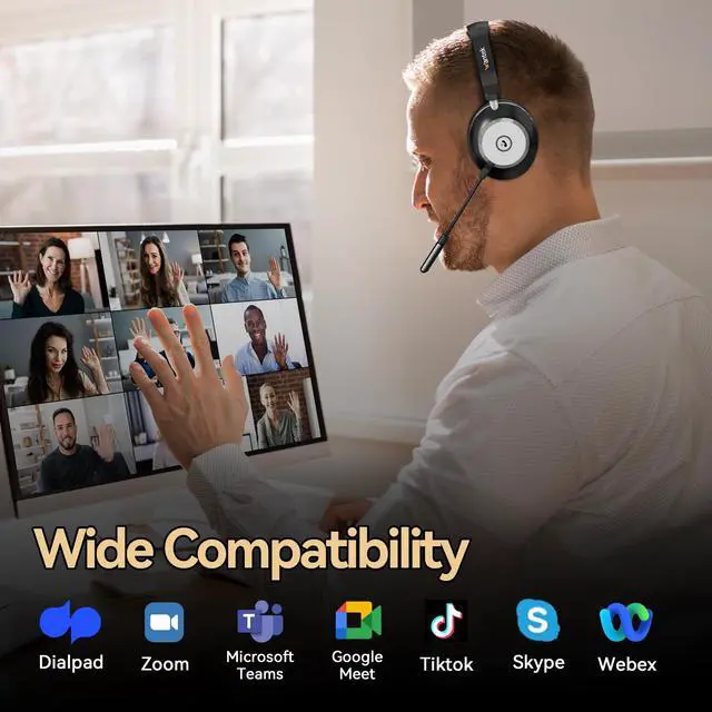 Alt view image 5 of 5 - Wireless Headset with Mic for Work,Bluetooth Headphone with Noise Cancelling Microphone,2.4G USB Dongle & Mic Mute for Laptop/Computer/Cell Phones/Office/Remote Work/Call Center/Zoom/Teams/Skype