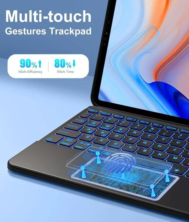 Alt view image 4 of 5 - Hamile for iPad Pro 11-inch Case with Keyboard (M4) - Magnetic Wireless Keyboard with Multi-Touch Trackpad 7 Colors Backlit Stain Proof Folio Keyboard Cover for iPad Pro 11 Inch 2024 - Black