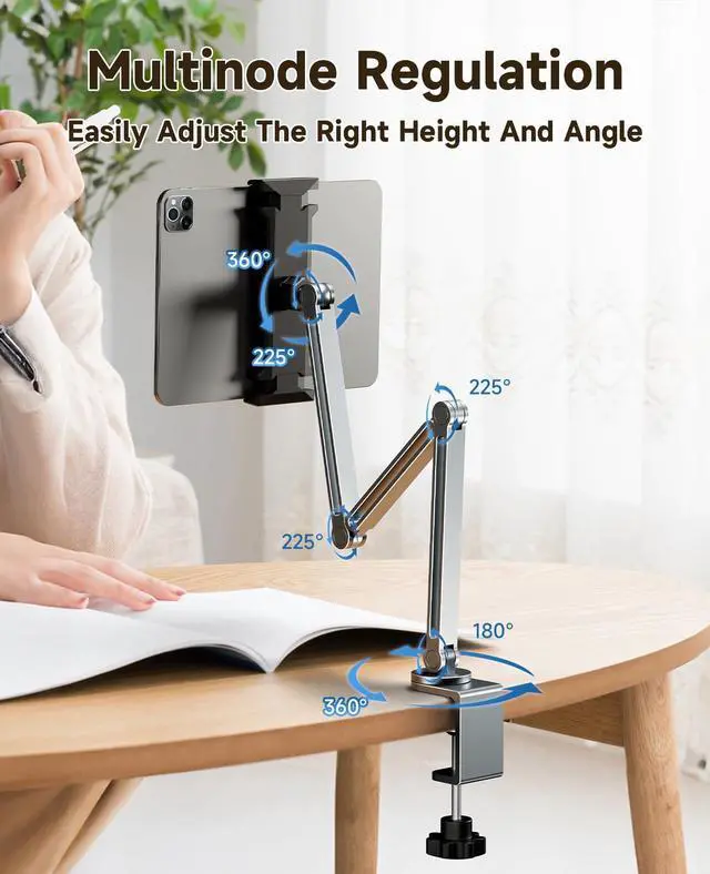 Alt view image 3 of 5 - YICOSUN Adjustable Desk Mount - Super Grip Tablet Arm Holder, 360deg Rotatable Stand - Compatible with iPad Pro, Tab S9 Ultra, Wacom & Drawing Tablets
