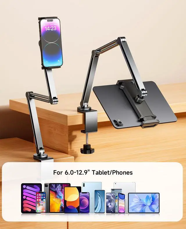 Alt view image 4 of 5 - YICOSUN Adjustable Desk Mount - Super Grip Tablet Arm Holder, 360deg Rotatable Stand - Compatible with iPad Pro, Tab S9 Ultra, Wacom & Drawing Tablets
