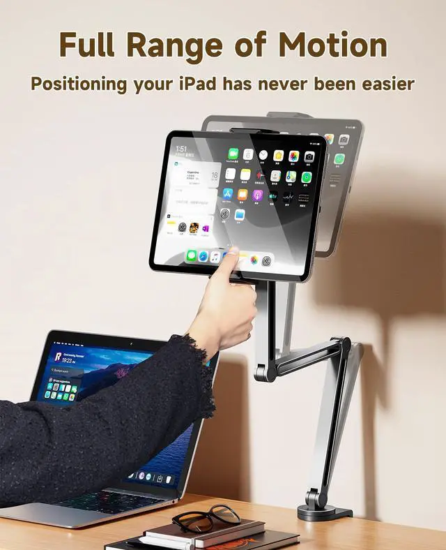 Alt view image 5 of 5 - YICOSUN Adjustable Desk Mount - Super Grip Tablet Arm Holder, 360deg Rotatable Stand - Compatible with iPad Pro, Tab S9 Ultra, Wacom & Drawing Tablets