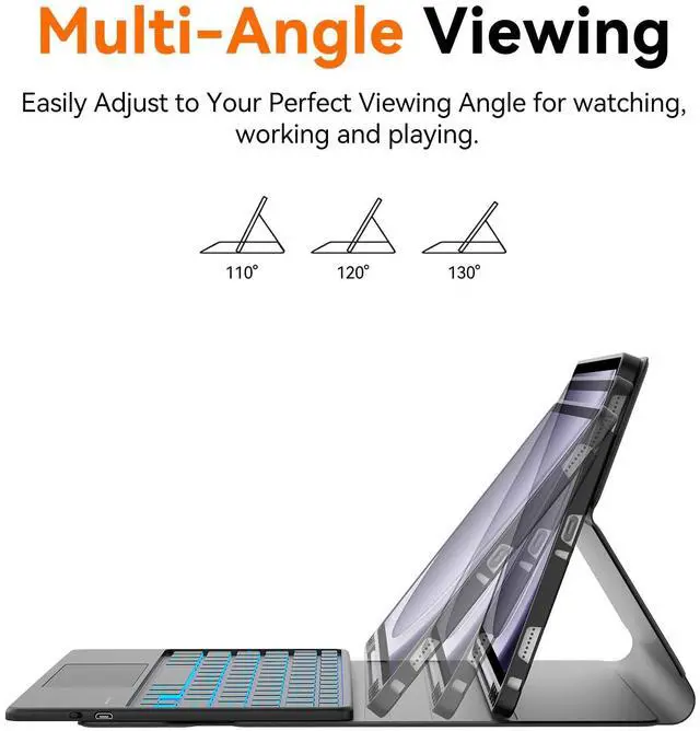 Alt view image 3 of 5 - YEHOBU for Samsung Galaxy Tab A9 Plus Case with Keyboard 11 inch, Smart Touchpad, 7-Color Backlit, Folio Cover with S Pen Holder, Detachable Bluetooth Keyboard Case for Tablet A9+ 5G 11'' 2023 Black