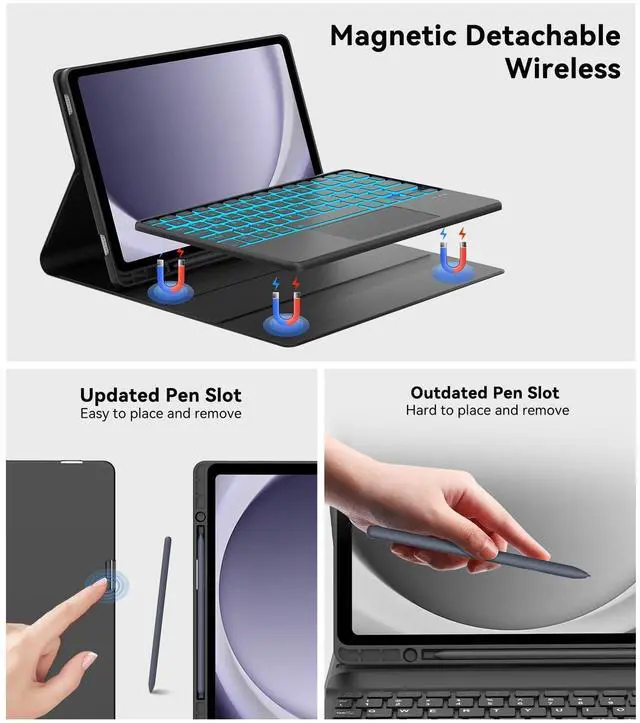 Alt view image 4 of 5 - YEHOBU for Samsung Galaxy Tab A9 Plus Case with Keyboard 11 inch, Smart Touchpad, 7-Color Backlit, Folio Cover with S Pen Holder, Detachable Bluetooth Keyboard Case for Tablet A9+ 5G 11'' 2023 Black