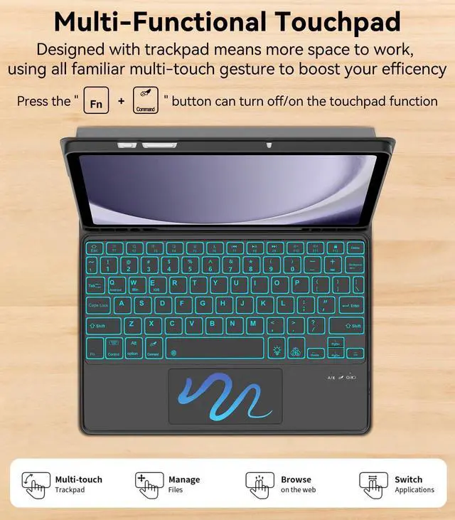 Alt view image 5 of 5 - YEHOBU for Samsung Galaxy Tab A9 Plus Case with Keyboard 11 inch, Smart Touchpad, 7-Color Backlit, Folio Cover with S Pen Holder, Detachable Bluetooth Keyboard Case for Tablet A9+ 5G 11'' 2023 Black