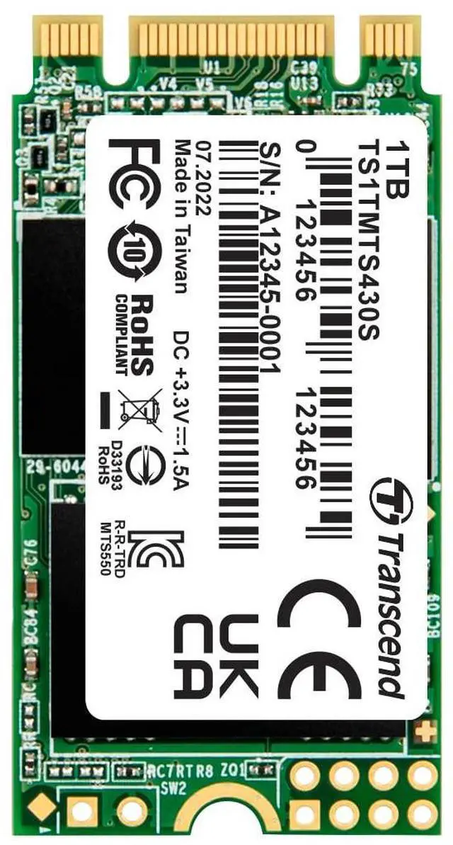 Main image of Transcend 1TB MTS430S M.2 2242 SATA3 SSD, Internal Solid State, Compatible with Laptop & PC Desktop - TS1TMTS430S