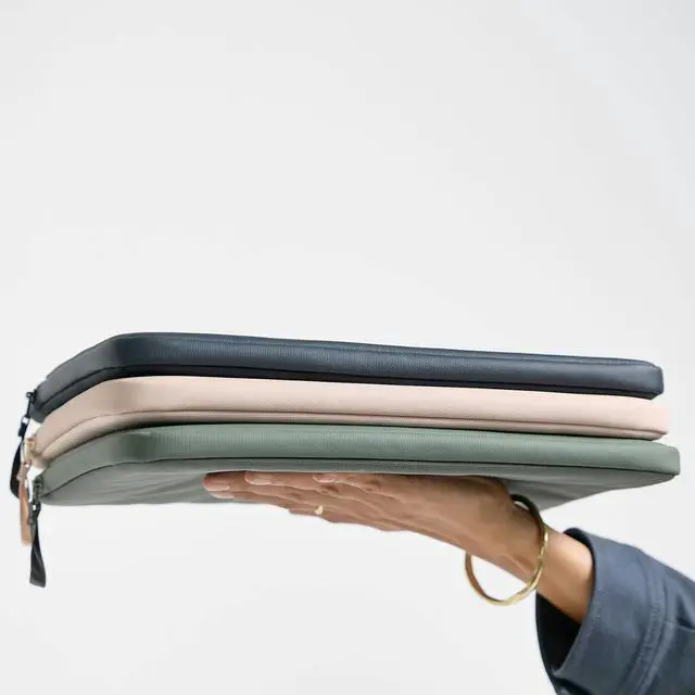 Alt view image 5 of 5 - Incase A.R.C. Sleeve with ReSpun 100% Recycled Polyester - 14" MacBook/Laptop & iPad/Tablet Case - Cushioned Faux Fur Lining, External Zippered Slip Pocket, Discreet Airtag Storage - Grey