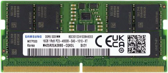 Main image of Samsung 16GB DDR5 4800MHz PC5-38400 CL40 SODIMM 1Rx8 1.1V Non-ECC 262-Pin SO-DIMM Laptop RAM Memory M425R2GA3BB0-CQK