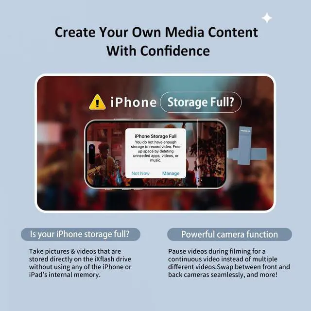 Alt view image 5 of 5 - PioData Apple MFi Certified Morandi Blue iXflash 256GB Backup Flash Drive 2-in-1 USB for iPhone, iPad, and Computer, USB Type A & USB Type C, iPhone USB Storage Flash Drive, Photo Stick for iPhone