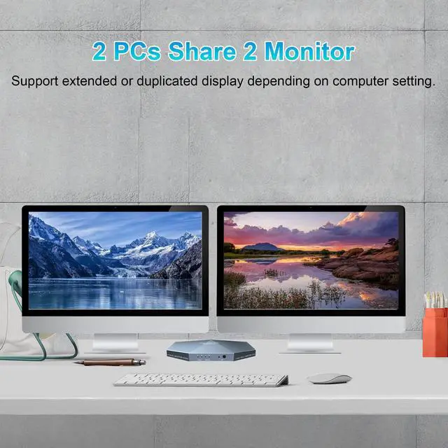 Alt view image 3 of 5 - Dual Monitor HDMI 2.0 KVM Switch 2 Port Extended Display 4K@60Hz, USB KVM Switch HDMI 2 in 2 Out with Audio Microphone Output and 3 USB 2.0 Hub, 2 HDMI Monitors 2 Computers Switch, with 2 USB Cables