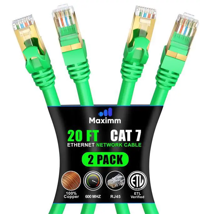Main image of Cat 7 Ethernet Cable 20 ft - High-Speed Internet Network LAN Patch Cable, RJ45 Connectors - 20ft Green 2 Pack - Perfect for Gaming, Streaming, and More