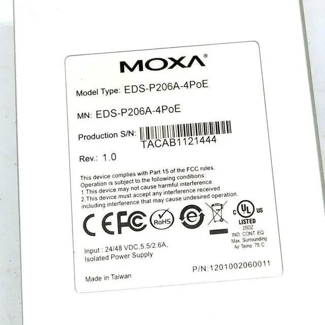 Alt view image 2 of 3 - MOXA EDS-P206A-4PoE Unmanaged PoE Ethernet Switch with 4 PoE 10/100BaseTX Ports, 2 x 10/100BaseTX Ports, 0 to 60degC